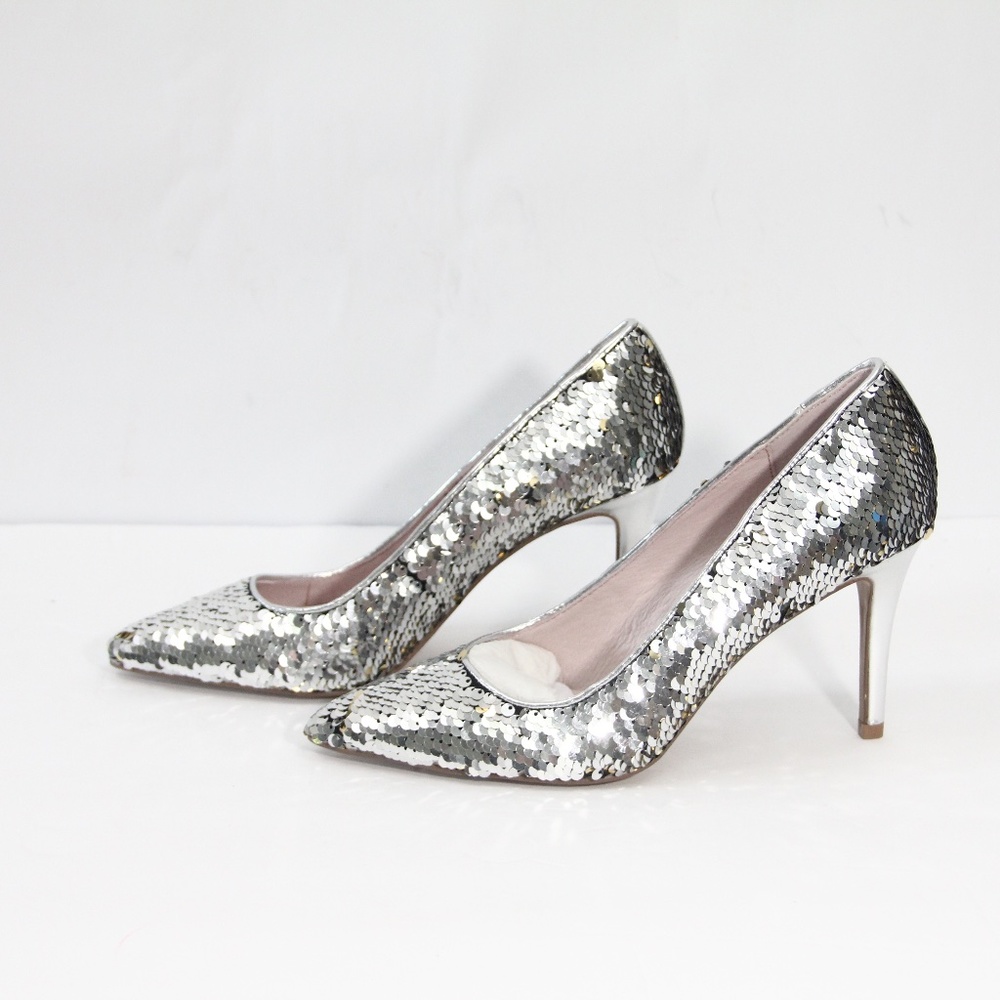 Chinese Laundry Sequin Heels New Stiletto Silver - Picture 6 of 8